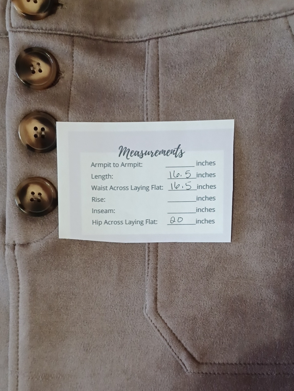 HYFVE Taupe Faux Suede A-Line Mini Skirt Button Closure Pockets High Waisted - Picture 15 of 16